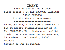 changement administrateur annonce legale